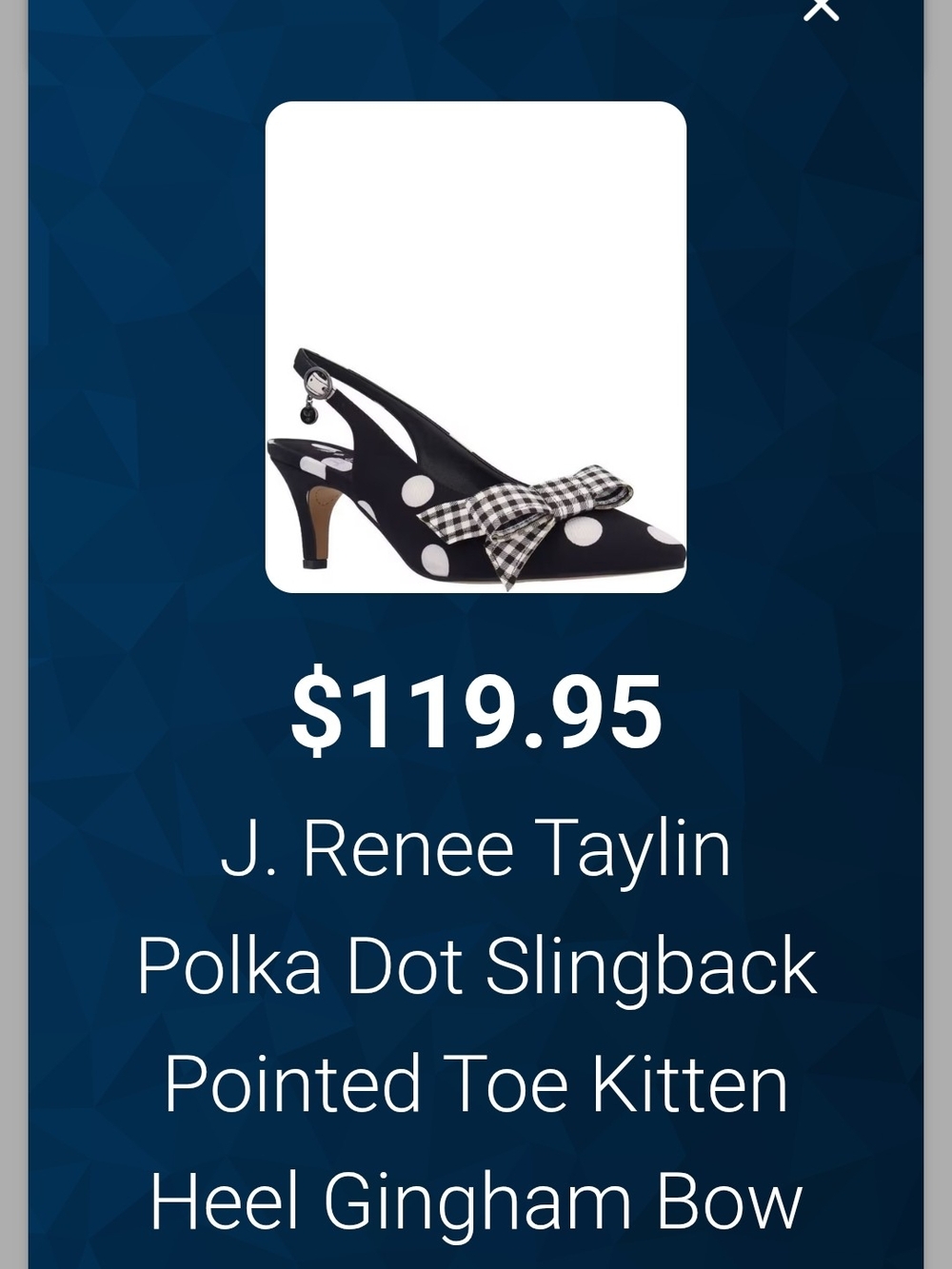 J.Renee Black and White Polka Dot Slingback Kitten Heel with Gingham Bow